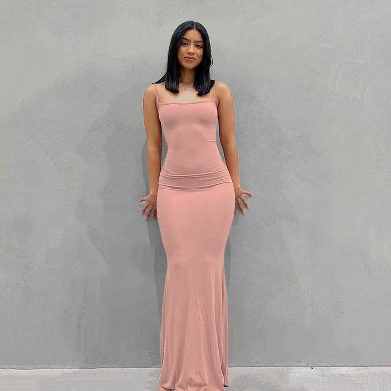 Spaghetti Strap Scoop Neck Bodycon Maxi Dress