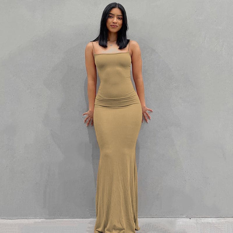 Spaghetti Strap Scoop Neck Bodycon Maxi Dress