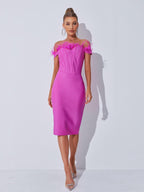 Aeliana Off Shoulder Feather Corset Bandage Dress