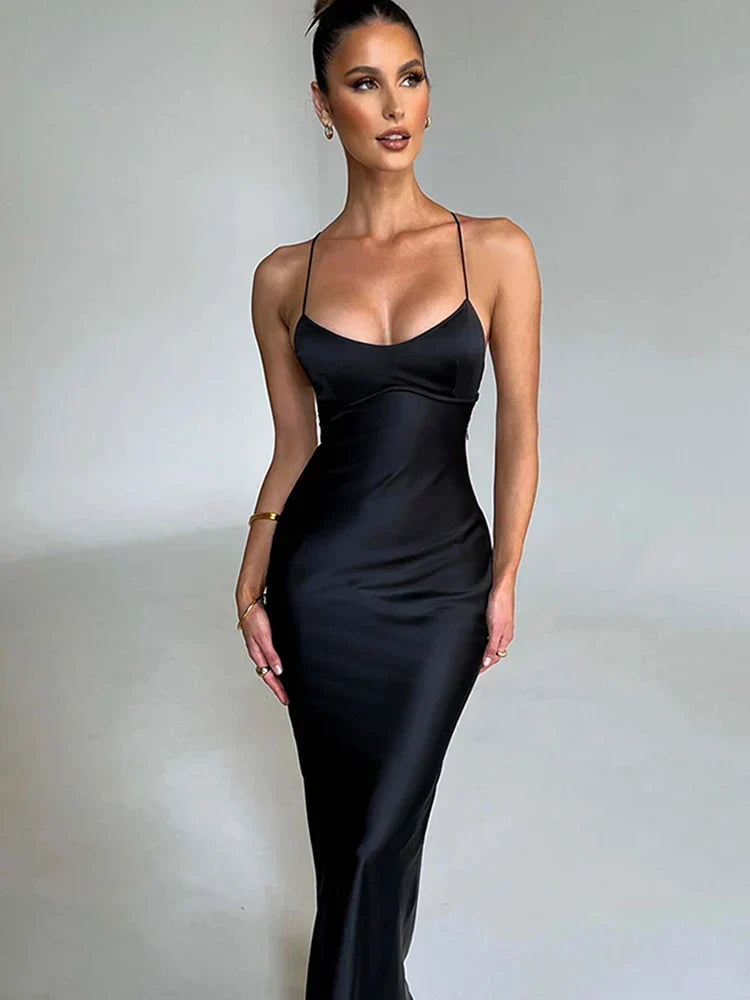 Satin Spaghetti Strap Sweetheart Mermaid Maxi Gown