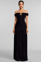 Dravert Black Mesh Backless Pleated Maxi Dress