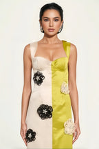 Xylia Color Blocked Flower Bandage Maxi dress