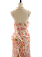 Date Night Dresses Maxi Asymmetrical Pleated Ruffles Sleeveless Floral Print Halter Elegant Dress
