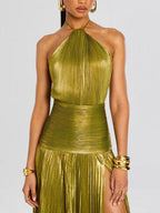 Party Dress Maxi Gold Sleeveless Backless Elegant Semi Formal Gown