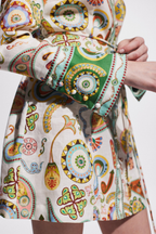 Zaida Exclusive Long Sleeved Paisley Mini Dress Evening Wear Edit