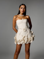 Strapless Corset Bodice 3D Rosette Applique Fit and Flare Mini Dress