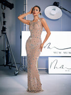 Rhinestone Jewel Embellished Scoop Neck Sleeveless Bodycon Maxi Dress