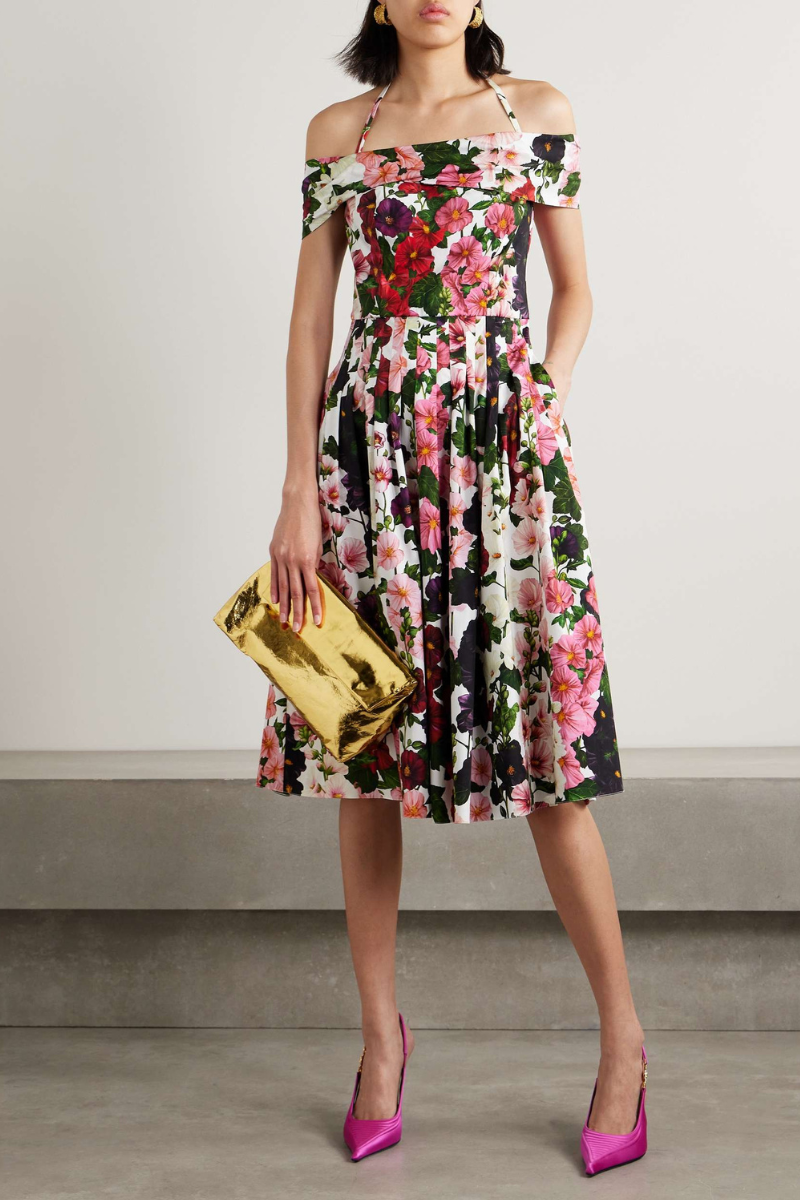 Claudia Aesthetic Off the Shoulder Floral Midi Dress Evening Wear Edit