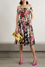 Claudia Aesthetic Off the Shoulder Floral Midi Dress Evening Wear Edit