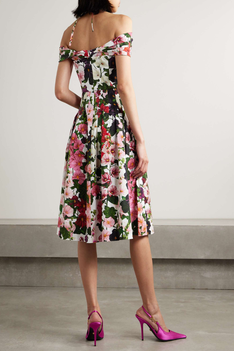 Rosa Timeless Off the Shoulder Floral Midi Dress Boutique Collection