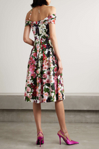 Silvia Minimalist Off the Shoulder Floral Midi Dress Boutique Collection