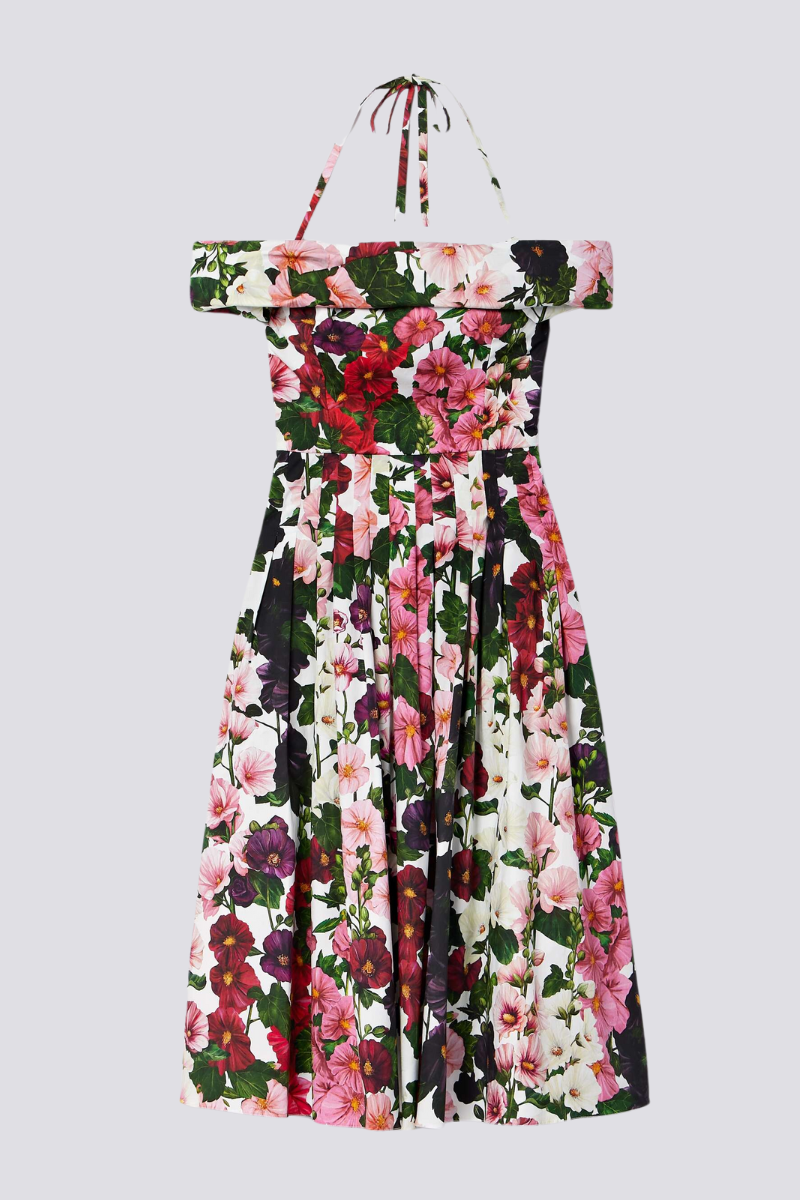 Silvia Minimalist Off the Shoulder Floral Midi Dress Boutique Collection