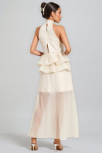 Minnk Apricot Halter Ruffle Maxi Dress