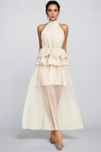 Minnk Apricot Halter Ruffle Maxi Dress