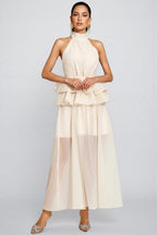 Minnk Apricot Halter Ruffle Maxi Dress