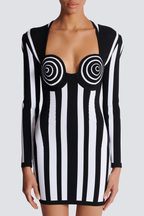 Berta Exclusive Long Sleeved Striped Mini Knit Dress Designer Edit