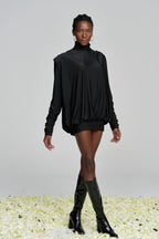 Alphonsus Backless Ruch Mini Dress In Black