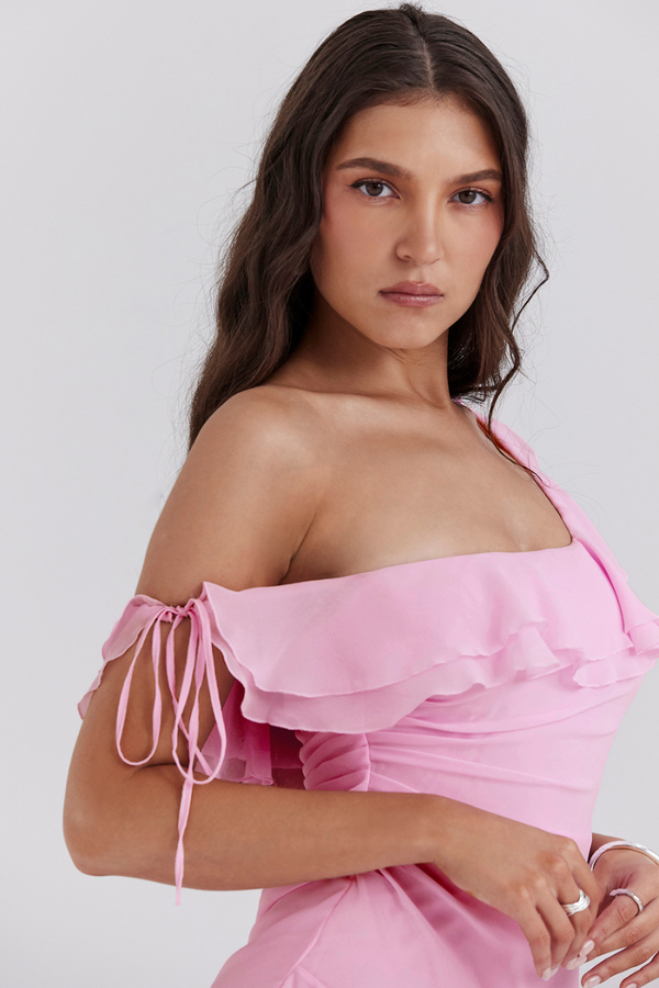 Daniela Aesthetic Off Shoulder Ruffle Shirt Mini Dress Premium Wardrobe Essential