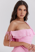 Daniela Aesthetic Off Shoulder Ruffle Shirt Mini Dress Premium Wardrobe Essential