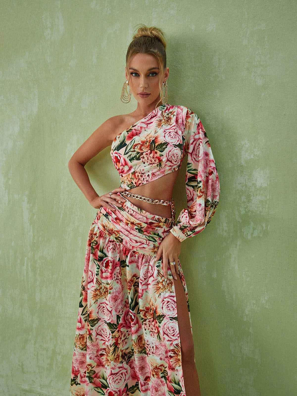Annabella One Shoulder Floral Cutout Maxi Dress In Pink