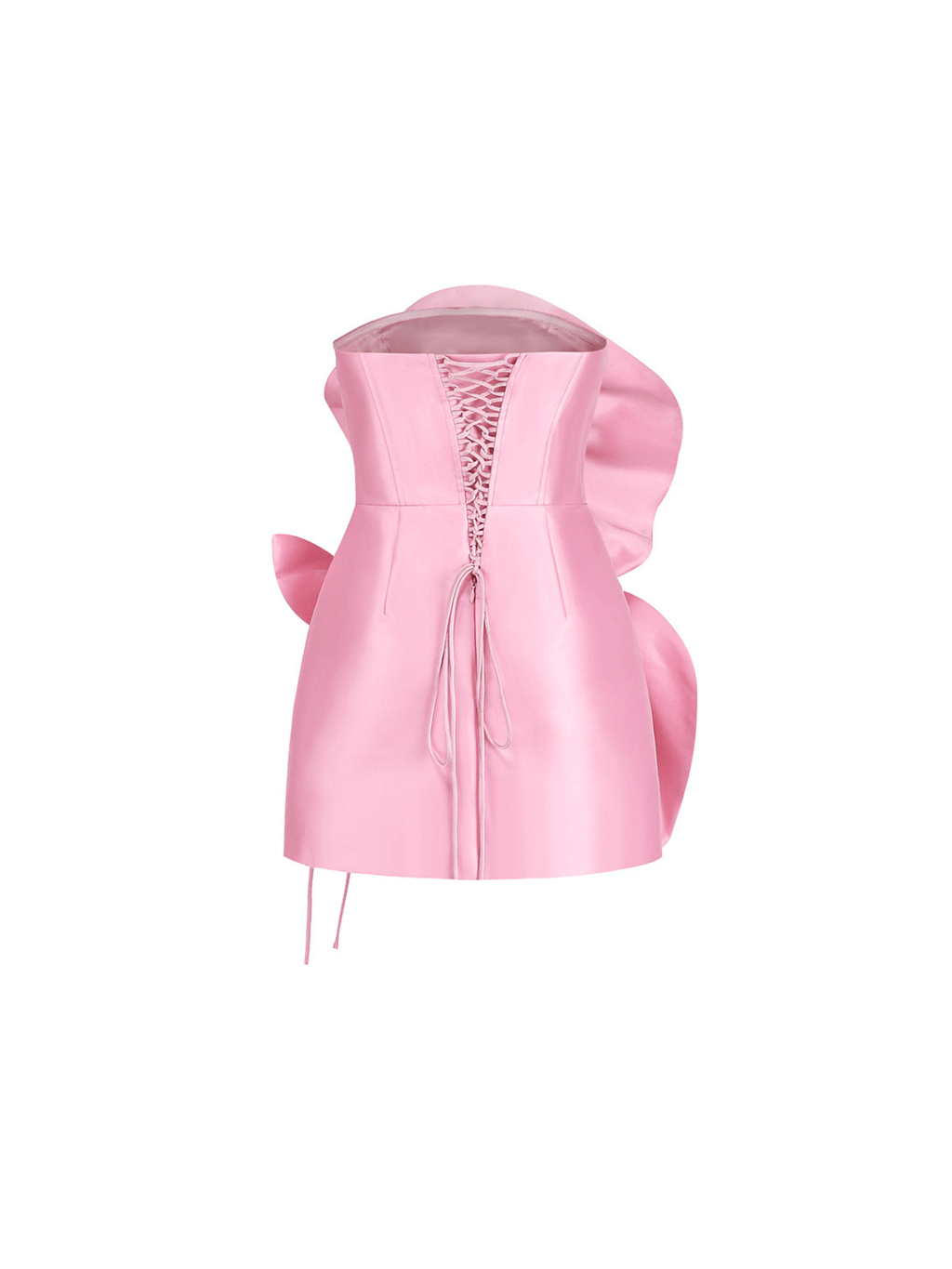 Strapless 3D Rosette Applique Lace Up Side Satin Mini Dress