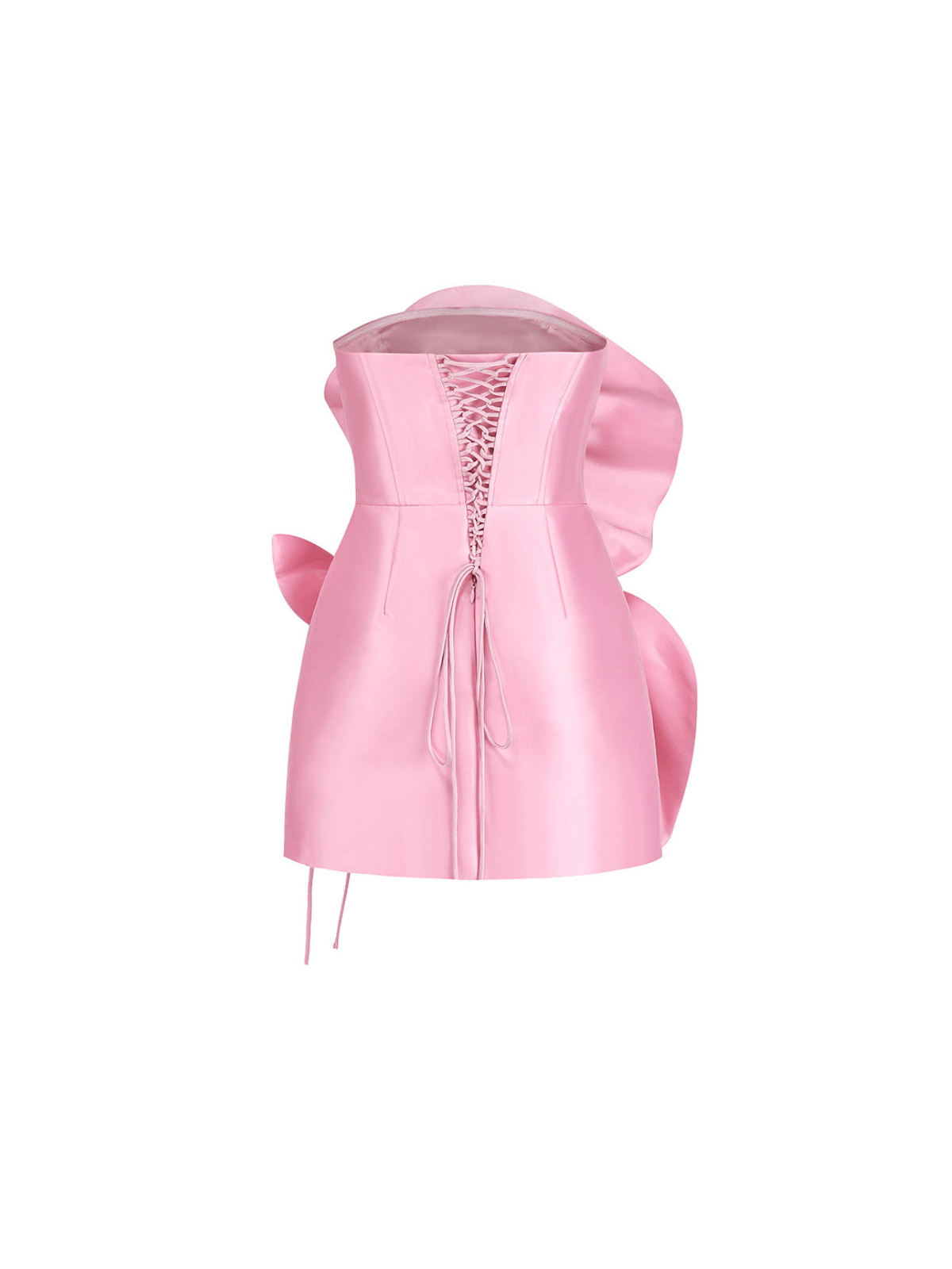 Strapless 3D Rosette Applique Lace Up Side Satin Mini Dress