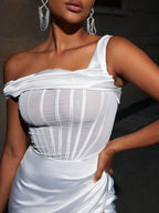 Ariella Satin Corset Dress In Ivory