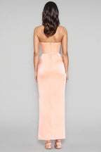 Estrela Diamond-Studded Sheath Ruffle Maxi Dress
