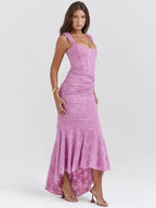 Floral Jacquard Off Shoulder Ruched Corset Bodice Mermaid Maxi Dress