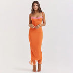 Lace Trim Corset Bodice Mesh Overlay Spaghetti Strap Bodycon Maxi Dress