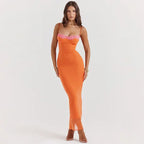 Lace Trim Corset Bodice Mesh Overlay Spaghetti Strap Bodycon Maxi Dress