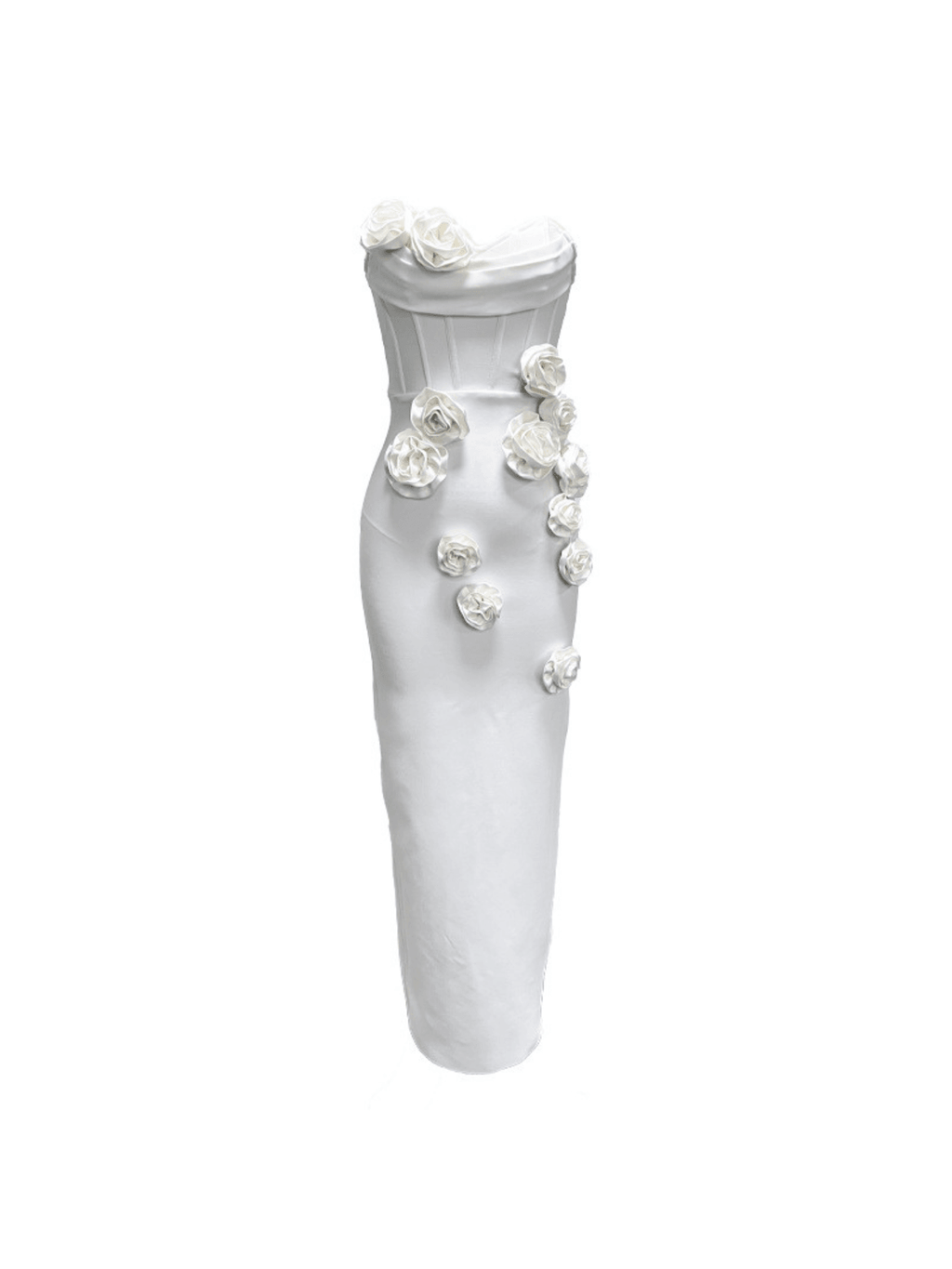 Strapless Corset Bodice 3D Floral Applique Column Maxi Gown