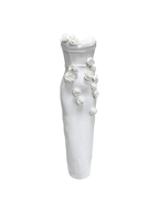 Strapless Corset Bodice 3D Floral Applique Column Maxi Gown