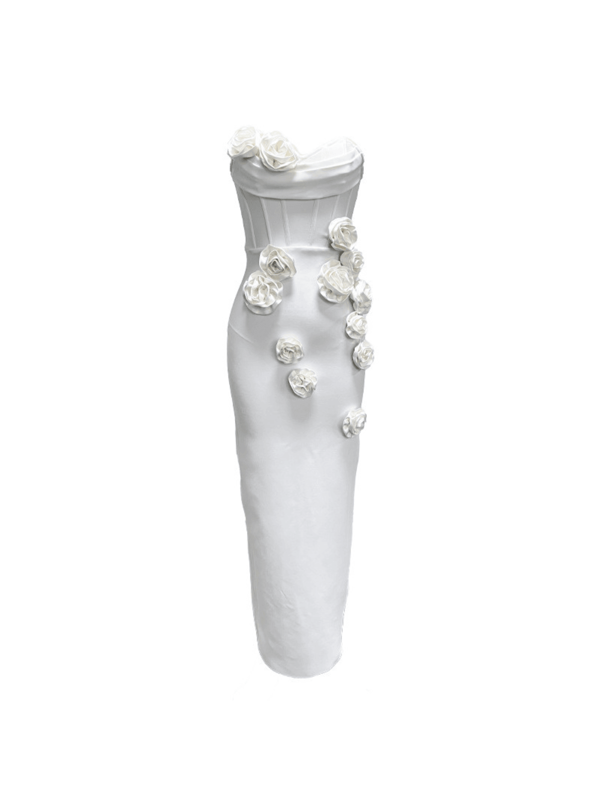 Strapless Corset Bodice 3D Floral Applique Column Maxi Gown