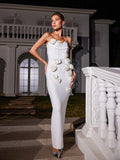 Strapless Corset Bodice 3D Floral Applique Column Maxi Gown