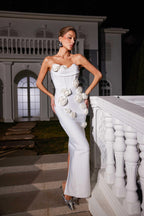 Strapless Corset Bodice 3D Floral Applique Column Maxi Gown