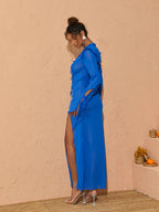 Asuka Long Sleeve Mesh Split Maxi Dress