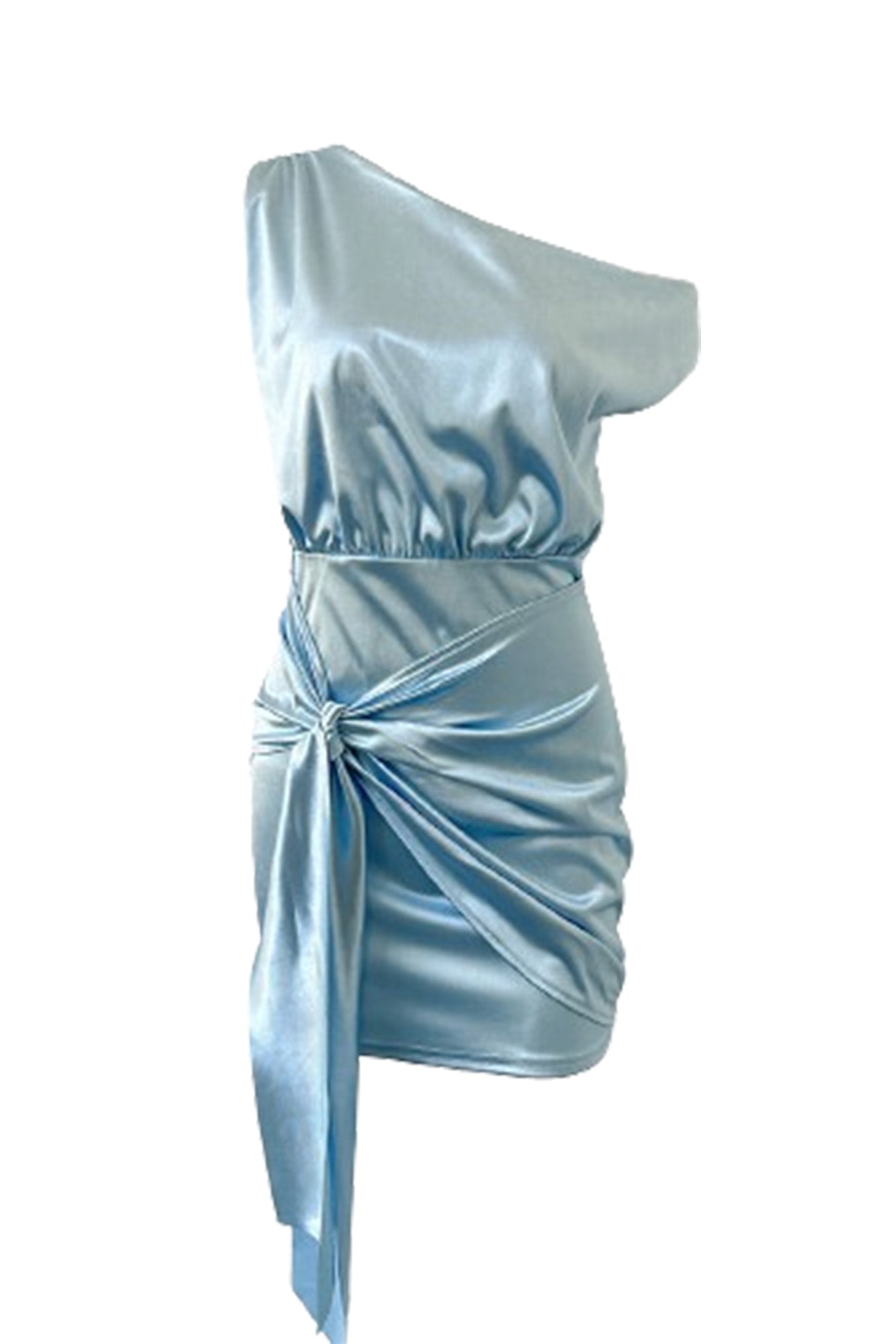One Shoulder Satin Tie Side Wrap Bodycon Mini Dress