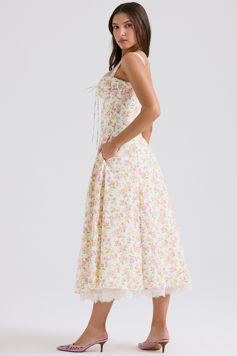 Xandra Boutique Ruched Floral Maxi Dress Premium Wardrobe Essential