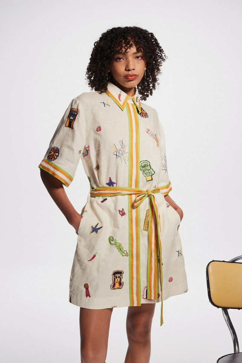 Dulce Effortless Short Sleeved Embroidered Mini Dress Chic Silhouette Collection