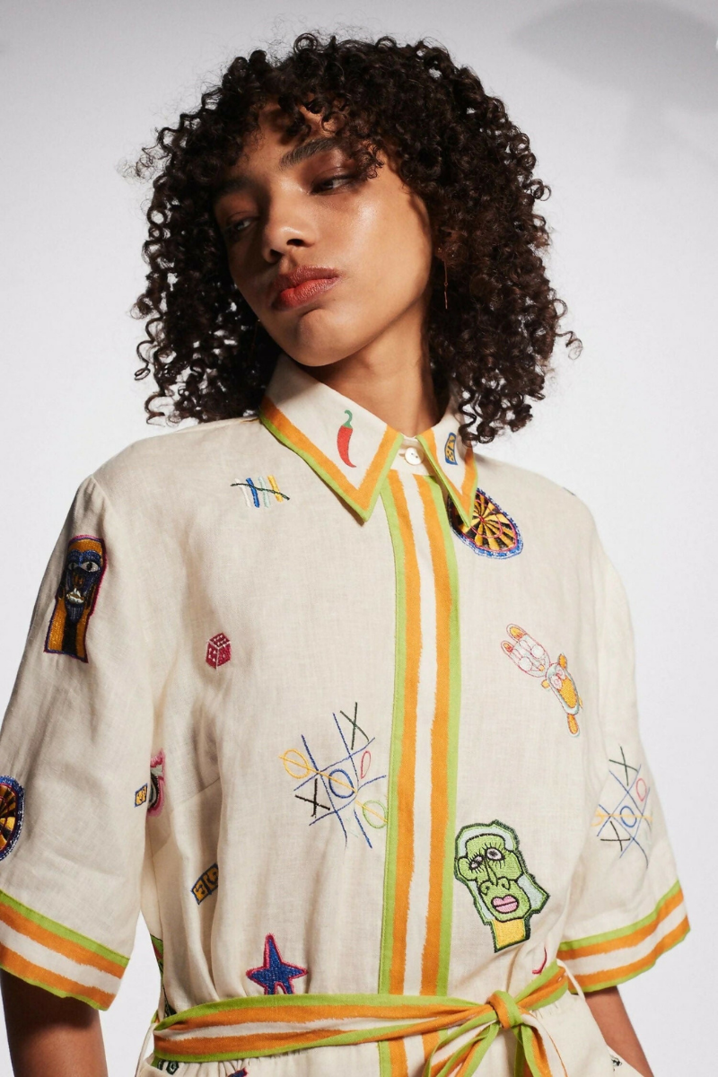 Waleska Minimalist Short Sleeved Embroidered Mini Dress Designer Edit