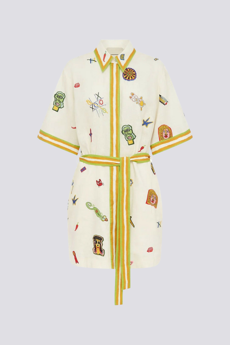 Waleska Minimalist Short Sleeved Embroidered Mini Dress Designer Edit