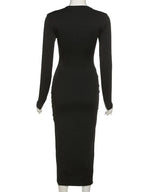 Sweetheart Plunge Criss Cross Strap Long Sleeve High Slit Maxi Dress