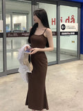 Spaghetti Strap Scoop Neck Bodycon Mermaid Hem Maxi Dress