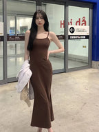 Spaghetti Strap Scoop Neck Bodycon Column Maxi Dress