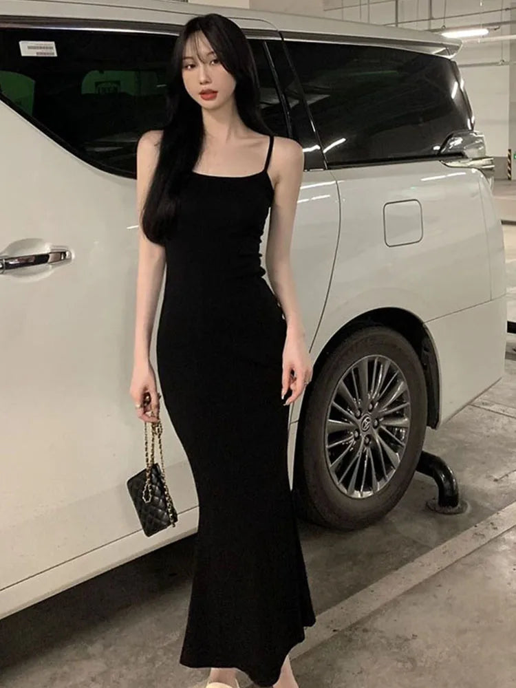 Spaghetti Strap Scoop Neck Bodycon Column Maxi Dress