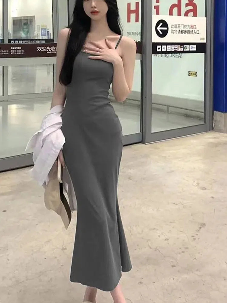 Spaghetti Strap Scoop Neck Bodycon Column Maxi Dress