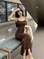 Spaghetti Strap Scoop Neck Bodycon Mermaid Hem Maxi Dress