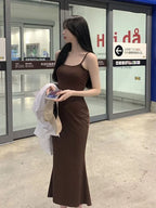 Spaghetti Strap Scoop Neck Bodycon Column Maxi Dress
