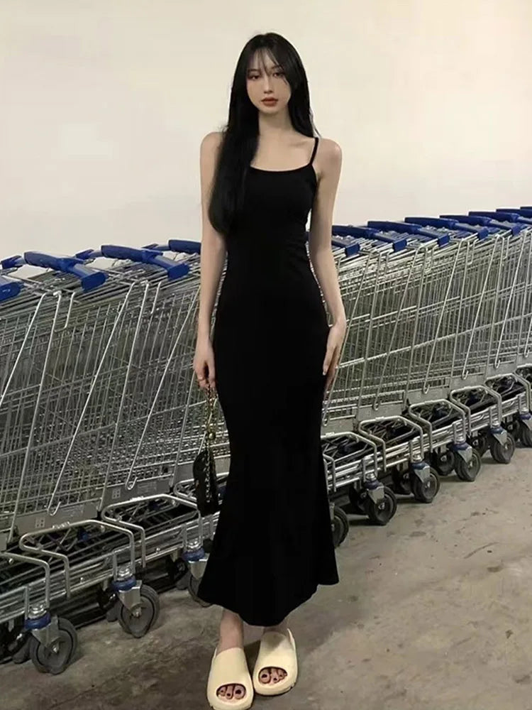 Spaghetti Strap Scoop Neck Bodycon Column Maxi Dress